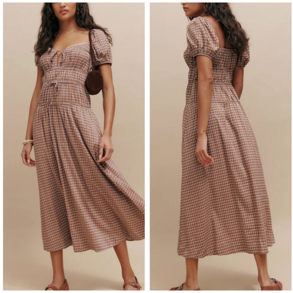 Reformation Brown Checkered Maxi Dress